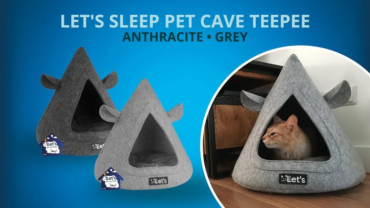 Tenda per gatti in feltro con cuscino, 50 x 45 cm, antracite – Let's Sleep Pet Cave TeePee - immagine 3